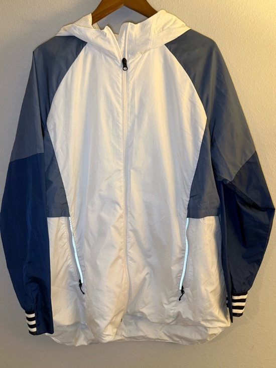 adidas Other - adidas White and Navy Colorblock Hooded Windbreaker